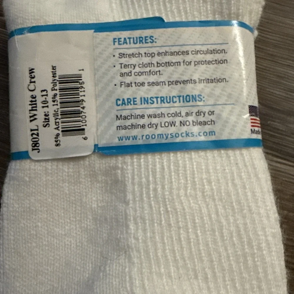 DIABETIC CREW SOCKS SIZE 10-13 WHITE J800L - NEW